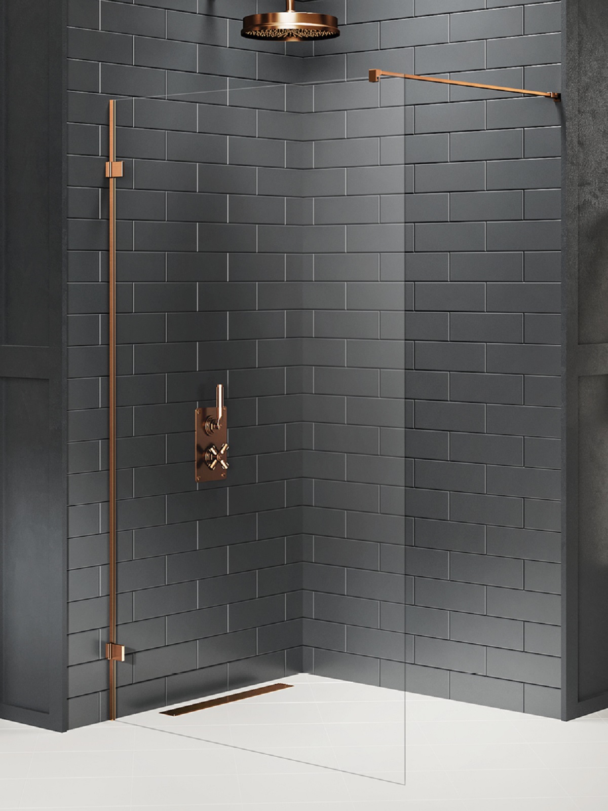 New Trendy Avexa Copper Brushed parete doccia walk-in 130 cm rame spazzolata/vetro trasparente EXK-7140