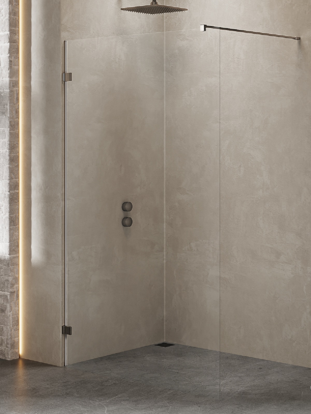 New Trendy Avexa Gunmetal Brushed parete doccia walk-in 130 cm spazzolata/vetro trasparente EXK-7106