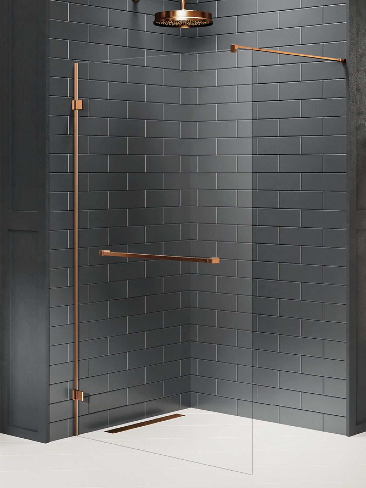 New Trendy Avexa Copper Brushed parete doccia walk-in 50 cm rame spazzolata/vetro trasparente EXK-7164