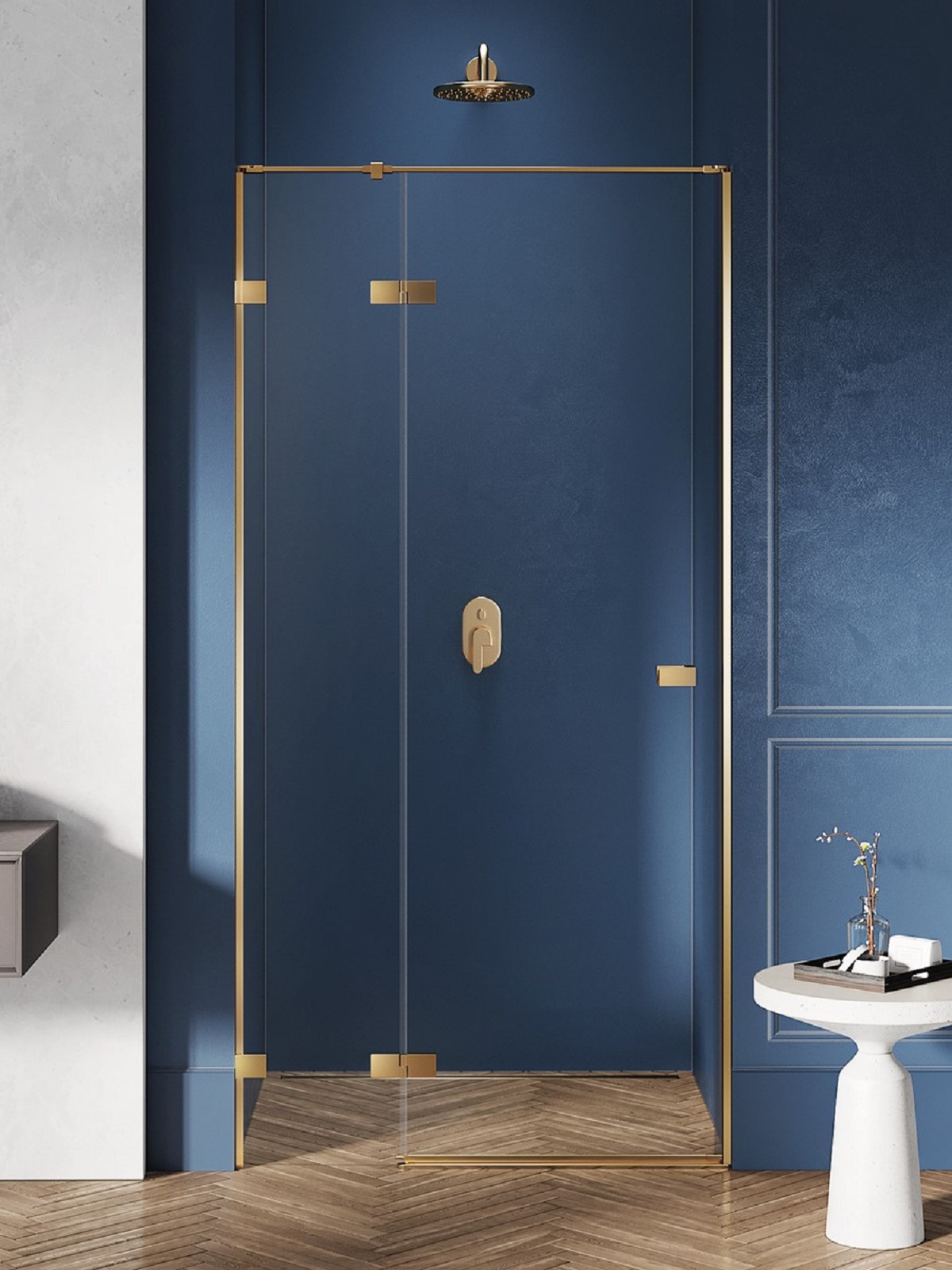 New Trendy Avexa Gold Brushed porta doccia 130 cm a battente oro spazzolata/vetro trasparente EXK-1724
