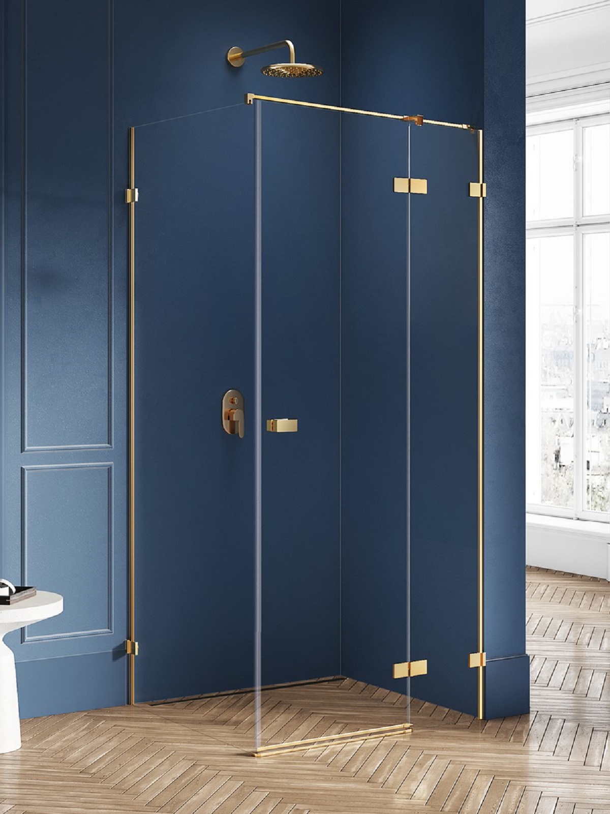 New Trendy Avexa Gold Brushed box doccia 90x80 cm rettangolare oro spazzolata/vetro trasparente EXK-1743