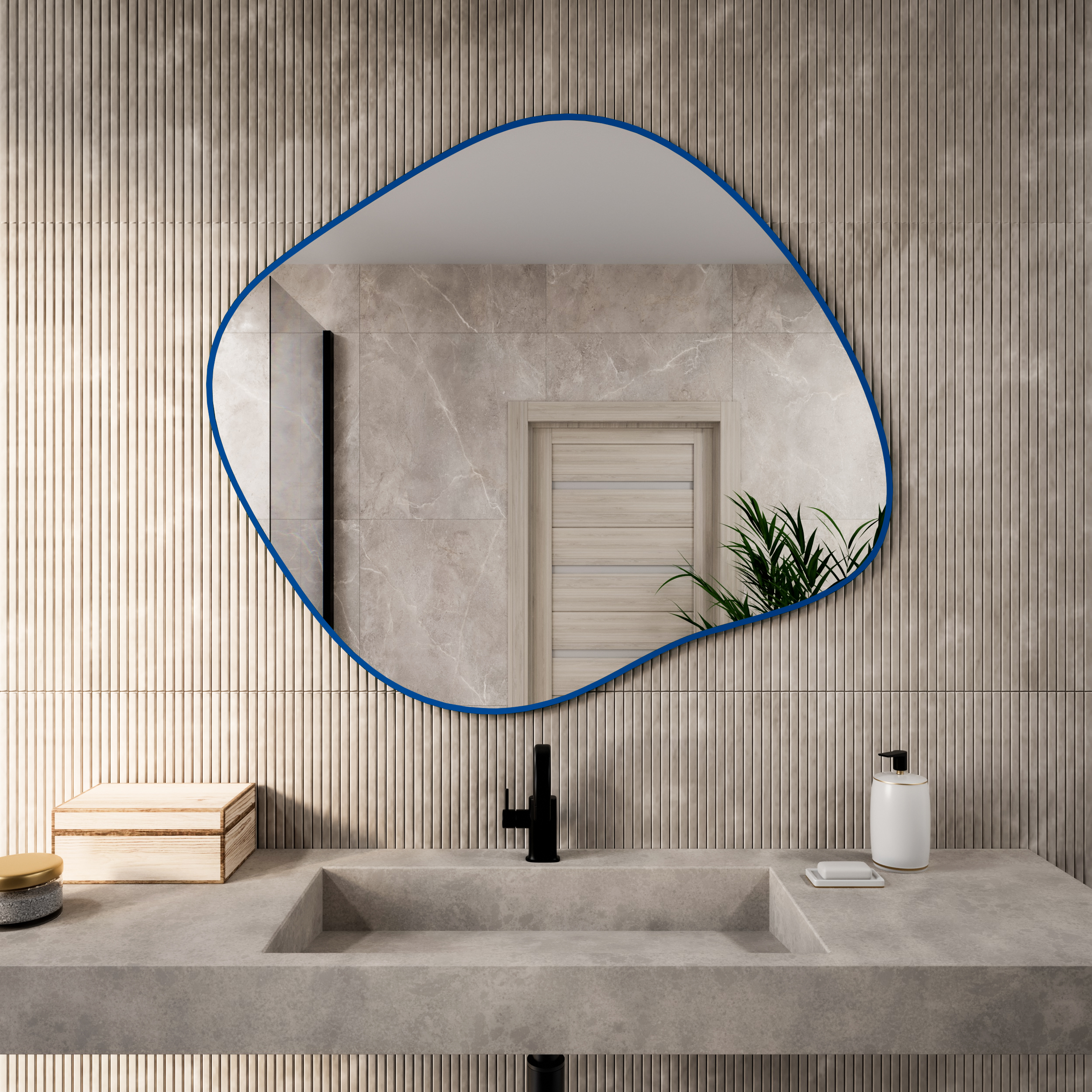 Baltica Design Tiny Border Stain III specchio 80x70 cm blu 5904107931876