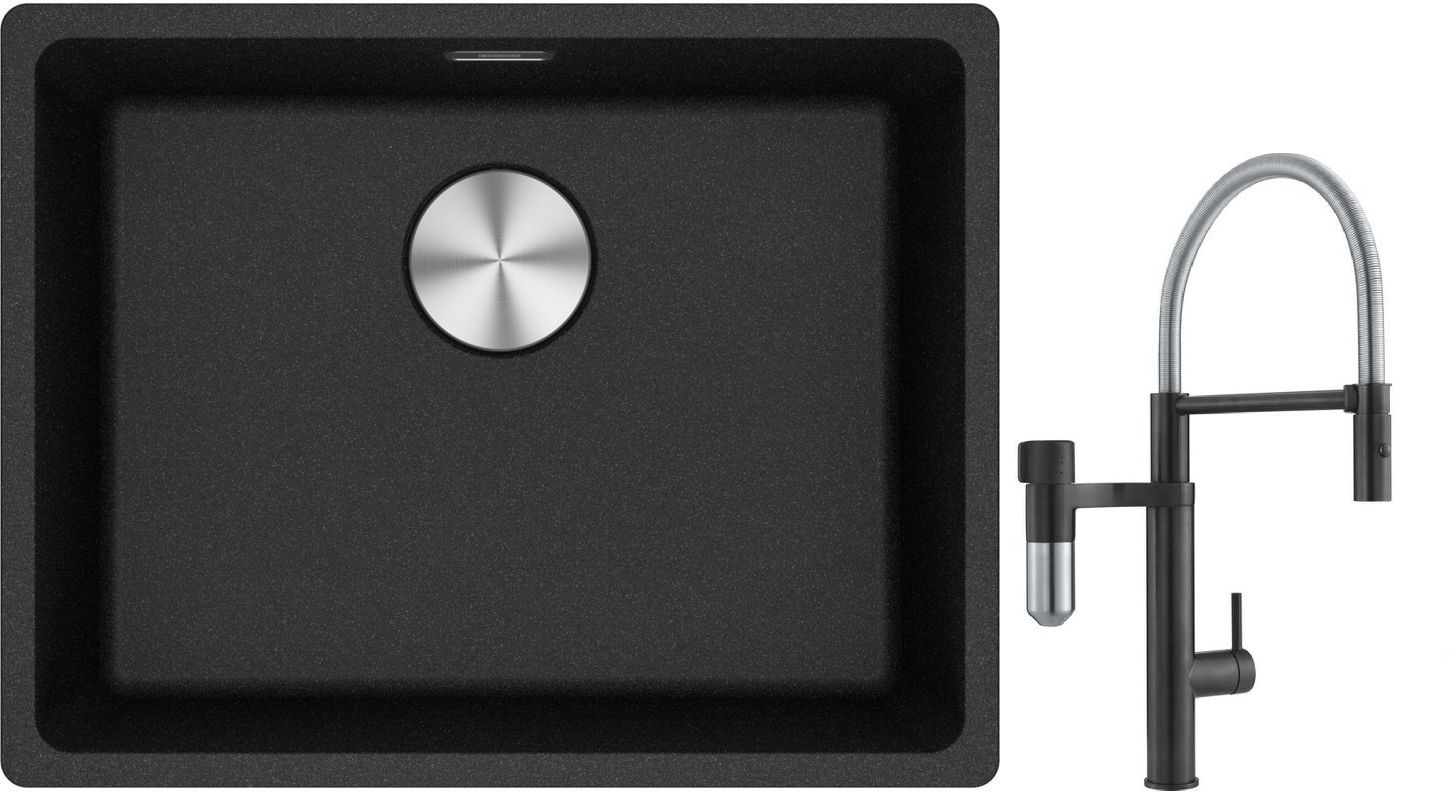 Set rubinetto da cucina Franke Vital Semi-Pro 120.0621.313, lavello in granito Franke Maris 125.0686.716