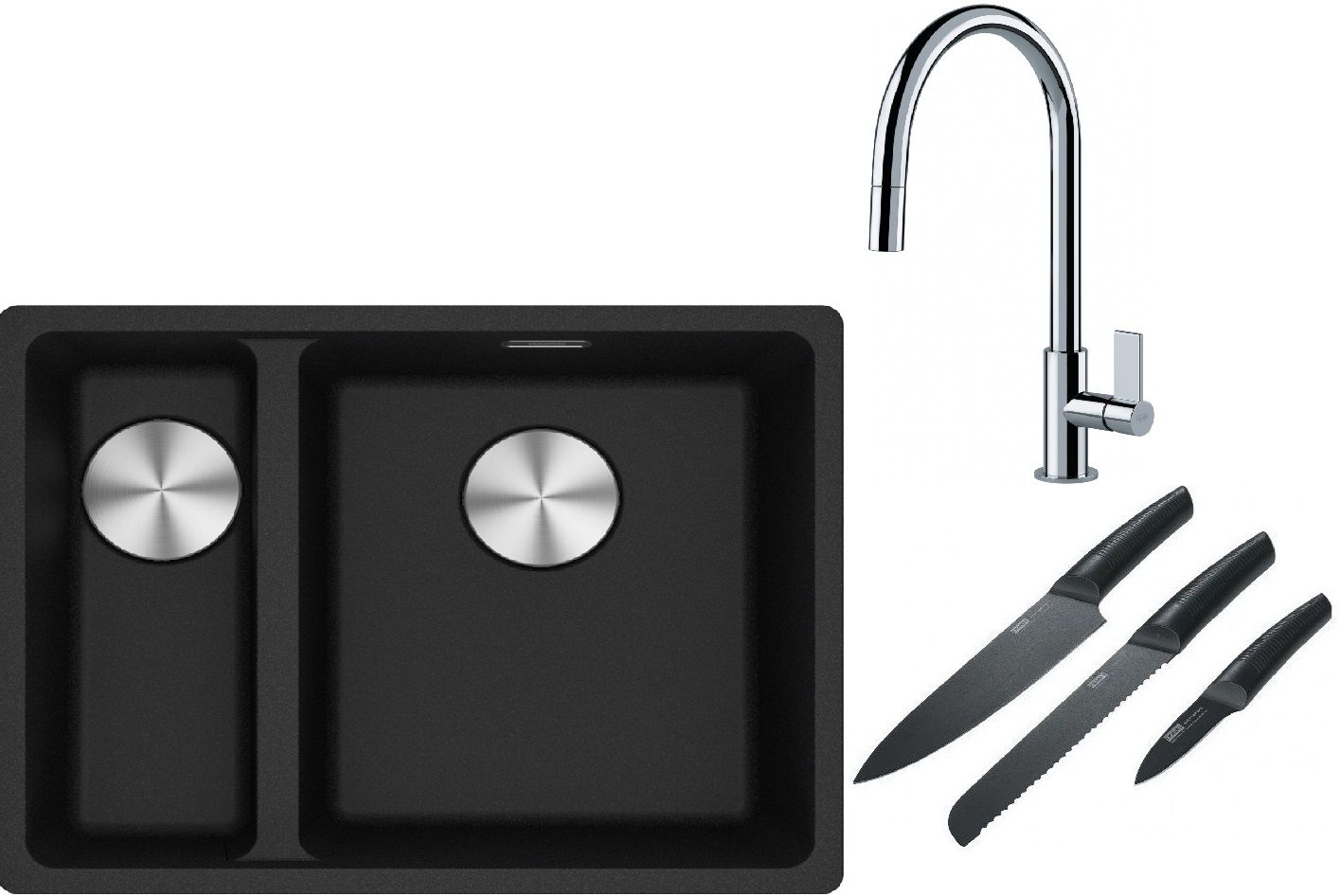 Set lavello in granito Franke Maris 125.0687.269, rubinetto da cucina Franke Ambient 115.0373.947, 112.0545.792
