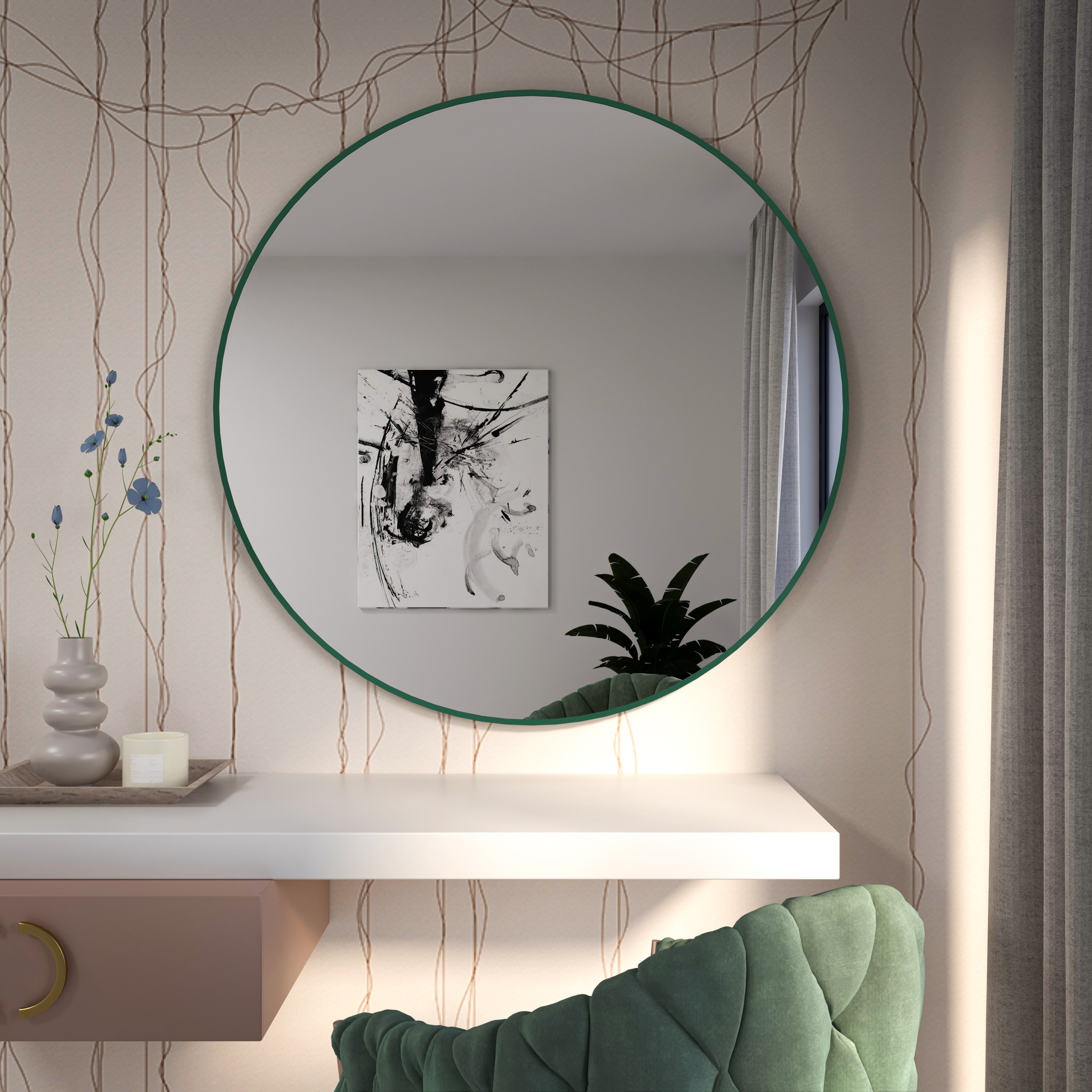 Baltica Design Tiny Border Round specchio 50x50 cm rotonda verde 5904107930466