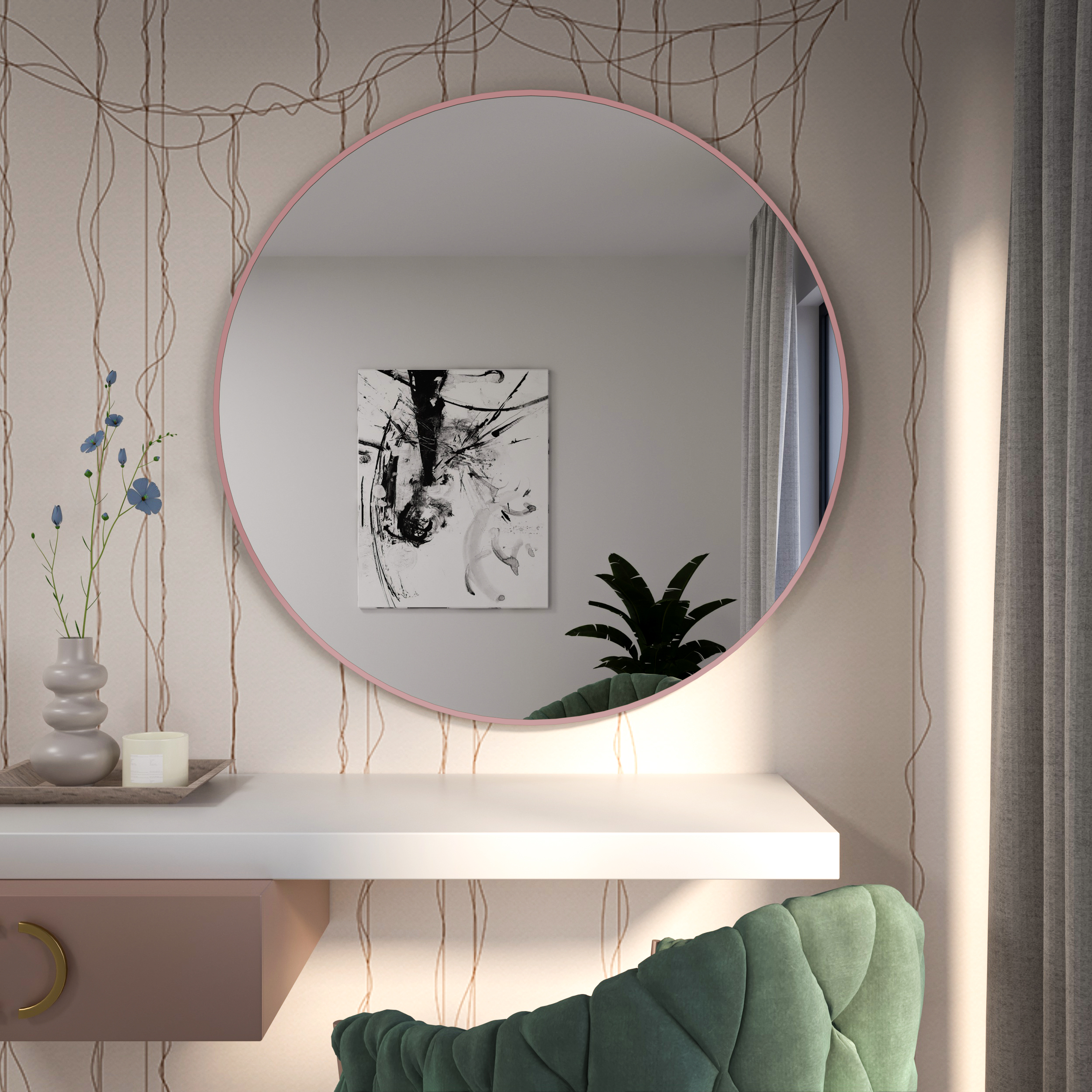 Baltica Design Tiny Border Round specchio 90x90 cm rotonda rosa 5904107930381
