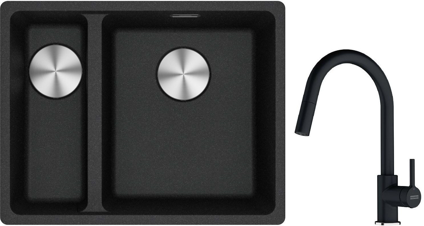 Set lavello in granito Franke Maris 125.0687.269, rubinetto da cucina Franke Lina 115.0626.055