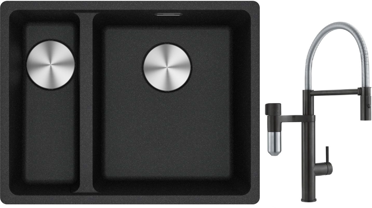 Set rubinetto da cucina Franke Vital Semi-Pro 120.0621.313, lavello in granito Franke Maris 125.0687.269