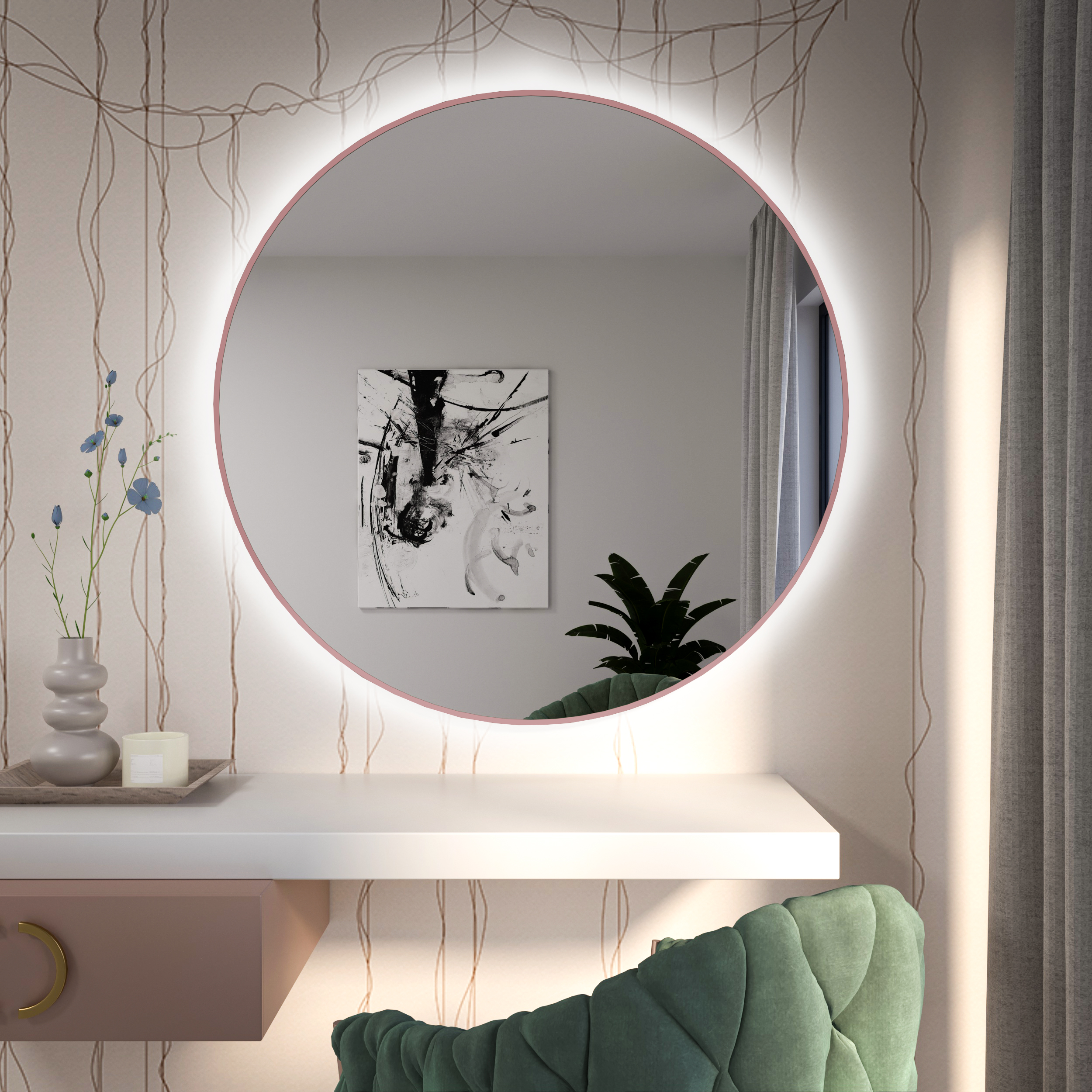 Baltica Design Tiny Border Bright specchio 80x80 cm rotonda con illuminazione rosa 5904107930619