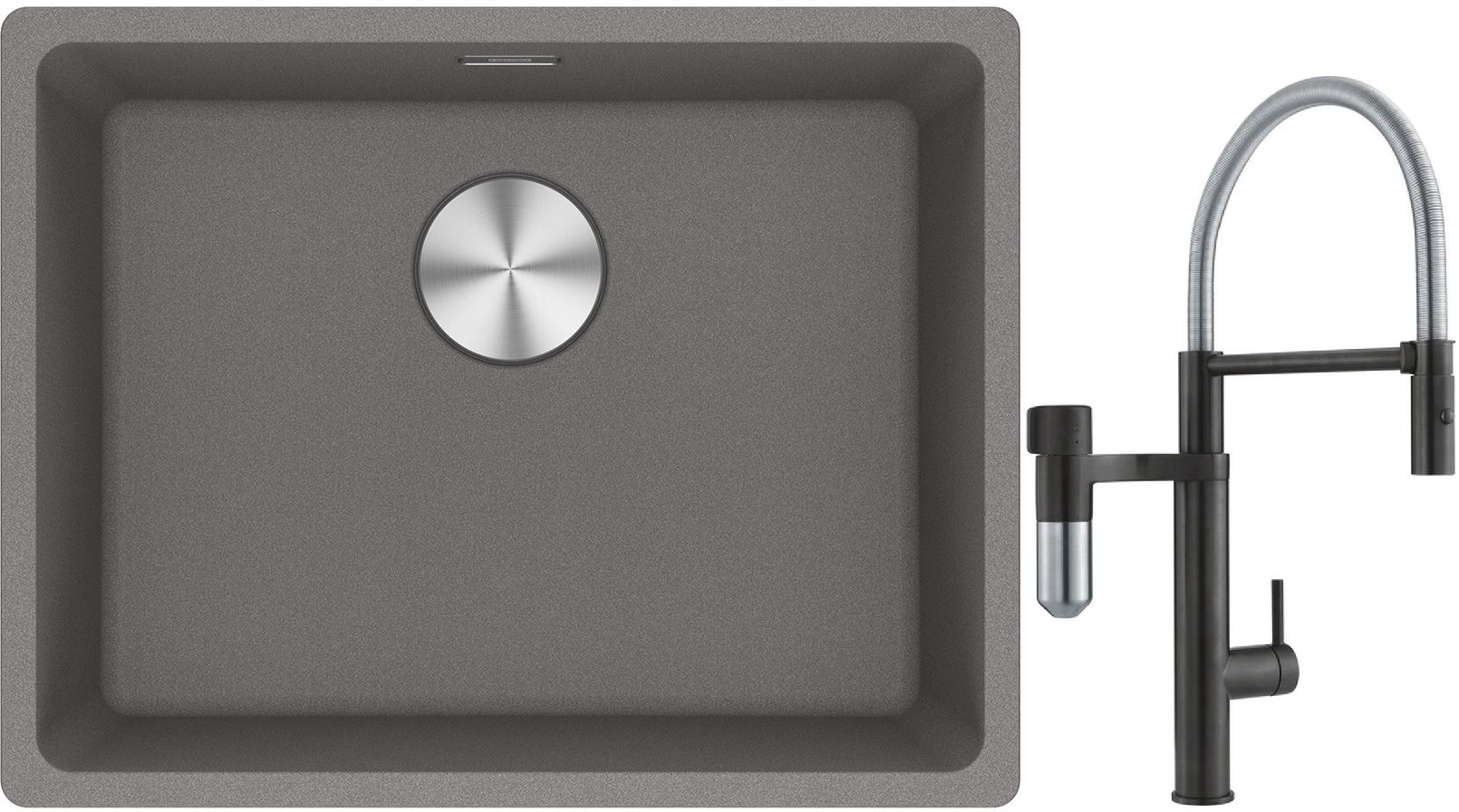 Set rubinetto da cucina Franke Vital Semi-Pro 120.0621.313, lavello in granito Franke Maris 125.0686.717