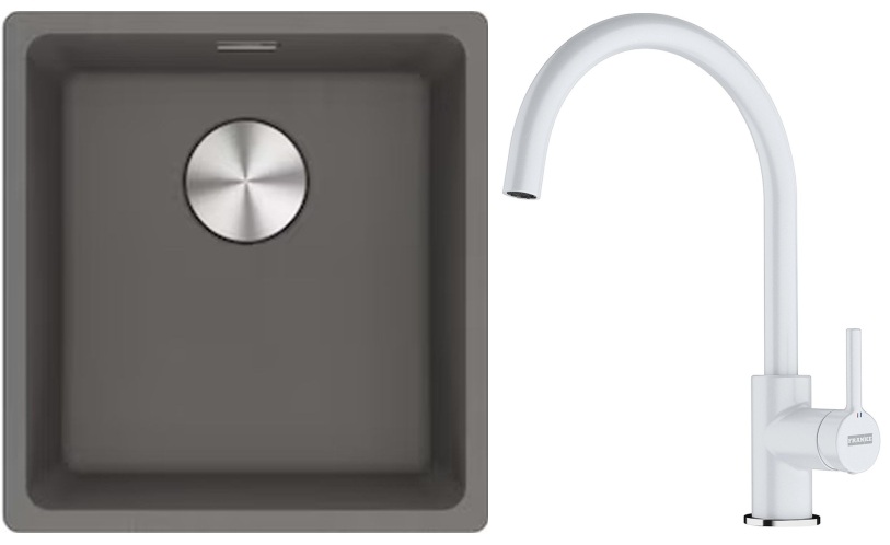 Set lavello in granito Franke Maris 125.0698.001, rubinetto da cucina Franke Lina 115.0626.024