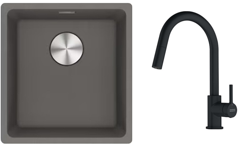 Set lavello in granito Franke Maris 125.0698.001, rubinetto da cucina Franke Lina 115.0626.053