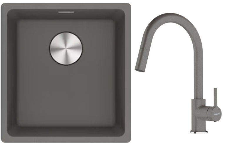 Set lavello in granito Franke Maris 125.0698.001, rubinetto da cucina Franke Lina 115.0626.057