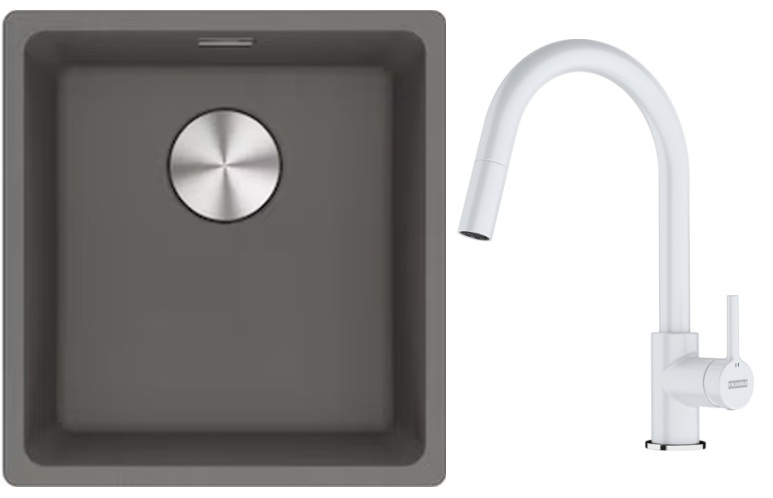 Set lavello in granito Franke Maris 125.0698.001, rubinetto da cucina Franke Lina 115.0626.081