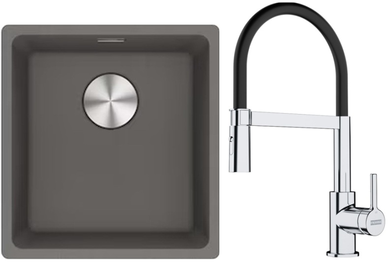 Set lavello in granito Franke Maris 125.0698.001, rubinetto da cucina Franke Lina 115.0626.085