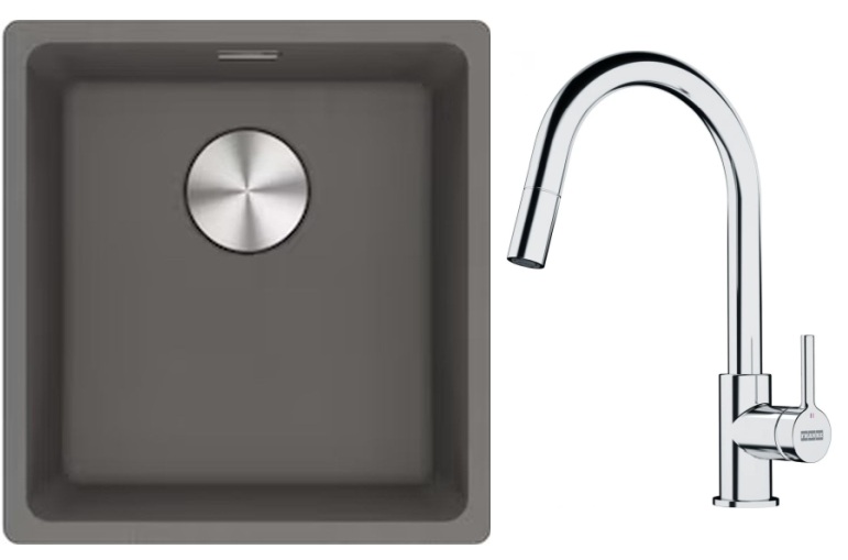 Set lavello in granito Franke Maris 125.0698.001, rubinetto da cucina Franke Lina 115.0693.229