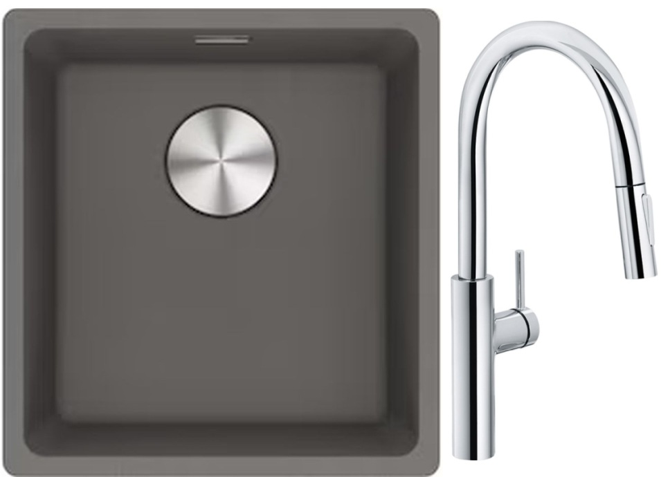 Set rubinetto da cucina Franke Pescara L Slide-In 115.0538.940, lavello in granito Franke Maris 125.0698.001