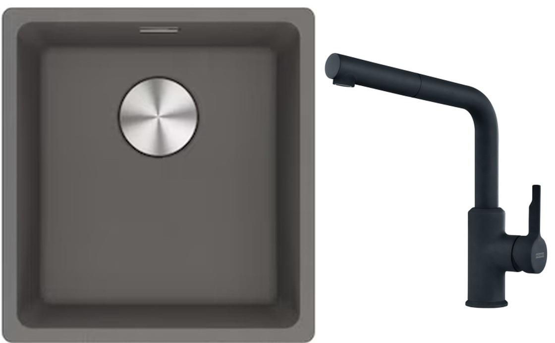 Set lavello in granito Franke Maris 125.0698.001, rubinetto da cucina Franke Urban 115.0627.523