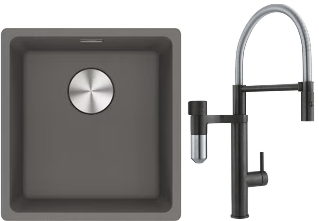 Set rubinetto da cucina Franke Vital Semi-Pro 120.0621.313, lavello in granito Franke Maris 125.0698.001