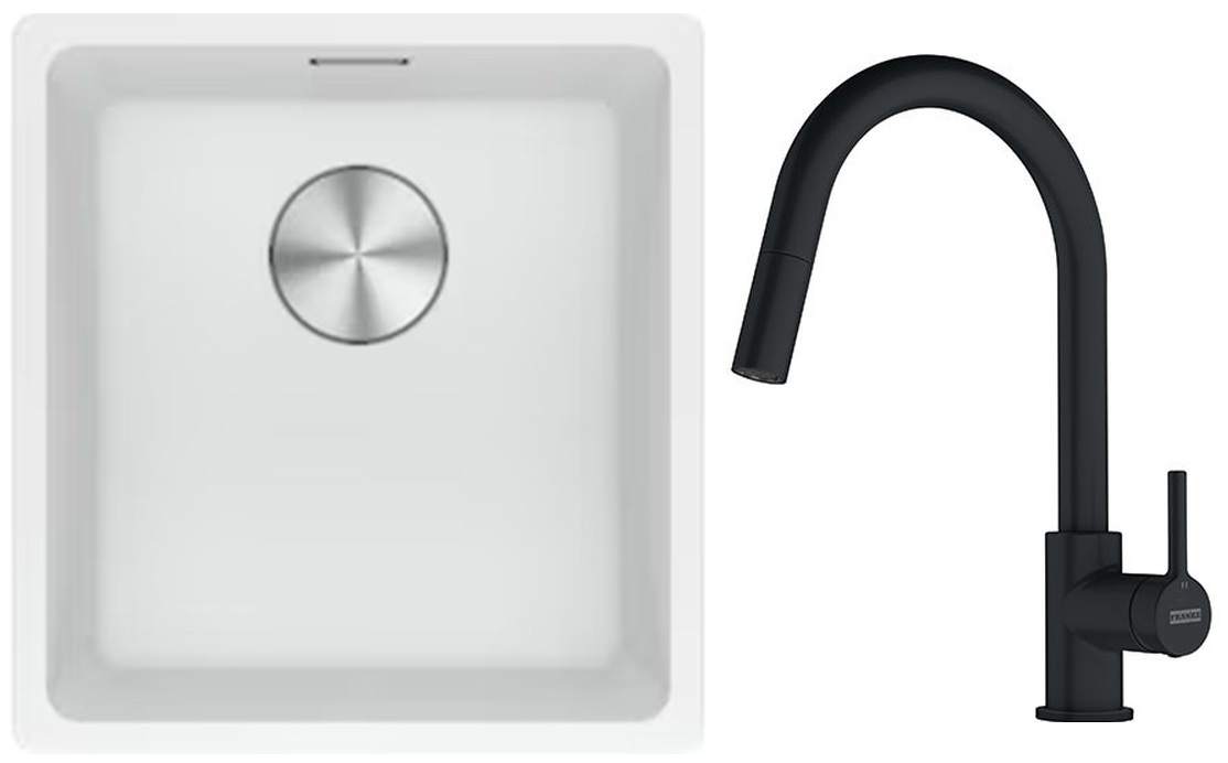 Set lavello in granito Franke Maris 125.0687.251, rubinetto da cucina Franke Lina 115.0626.053