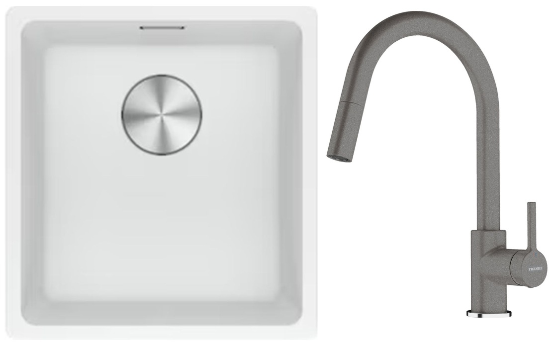 Set lavello in granito Franke Maris 125.0687.251, rubinetto da cucina Franke Lina 115.0626.057