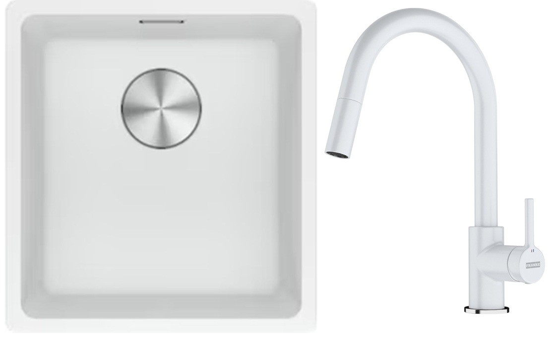 Set lavello in granito Franke Maris 125.0687.251, rubinetto da cucina Franke Lina 115.0626.081