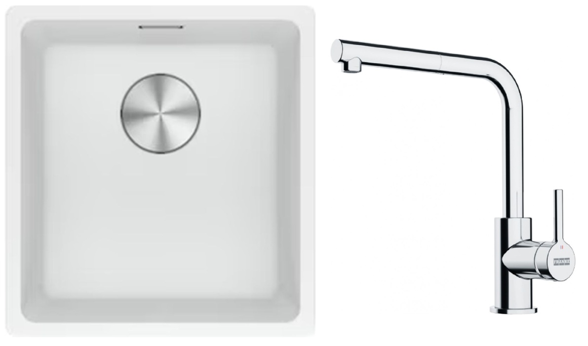 Set lavello in granito Franke Maris 125.0687.251, rubinetto da cucina Franke Lina 115.0712.420
