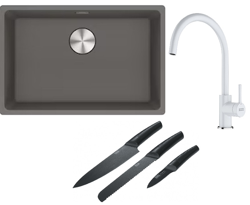 Set lavello in granito Franke Maris 125.0686.725, rubinetto da cucina Franke Lina 115.0626.024, 112.0545.792