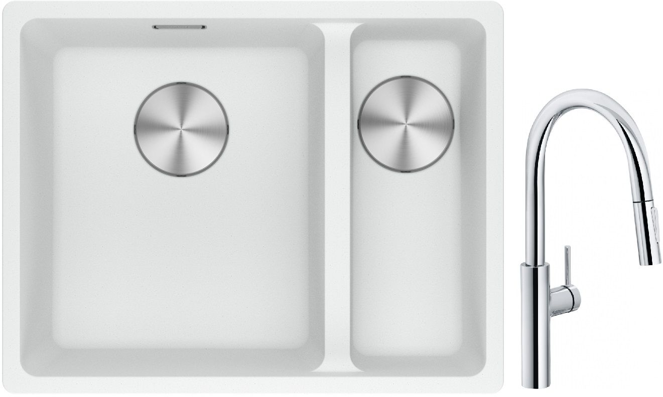 Set lavello in granito Franke Maris 125.0687.267, rubinetto da cucina Franke Pescara L Slide-In 115.0538.940