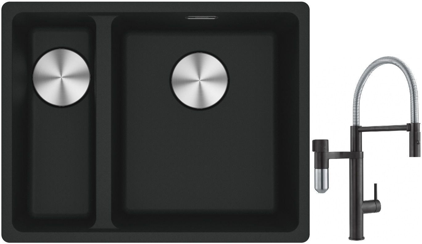 Set rubinetto da cucina Franke Vital Semi-Pro 120.0621.313, lavello in granito Franke Maris 125.0687.268