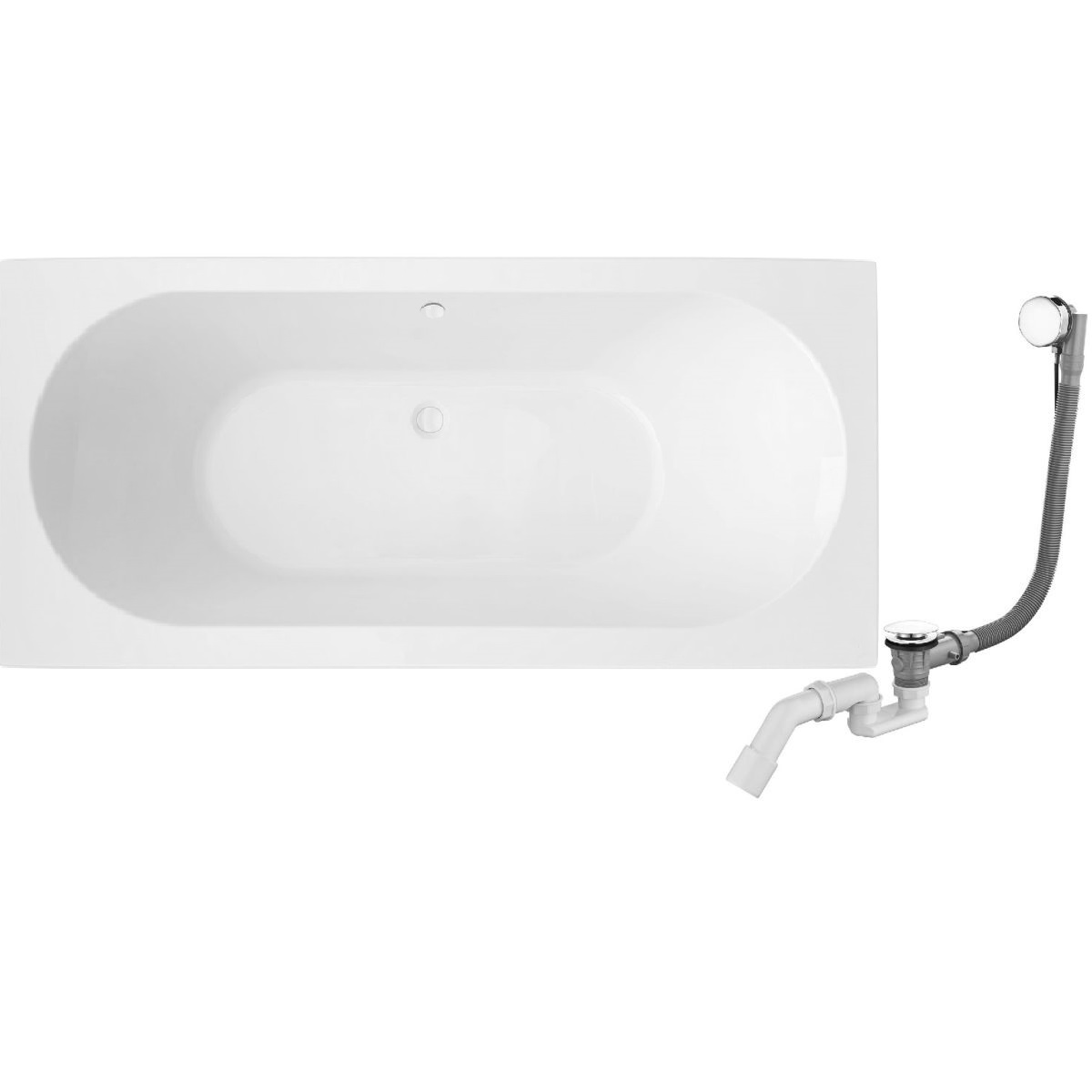 Set vasca da bagno rettangolare Oltens Lykke 10013000, sifone per vasca da bagno Oltens Oster 03001100