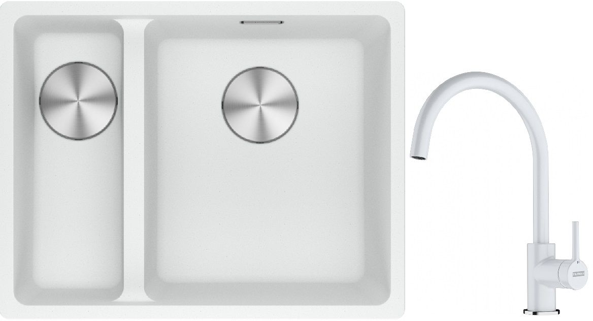 Set lavello in granito Franke Maris 125.0687.271, rubinetto da cucina Franke Lina 115.0626.024