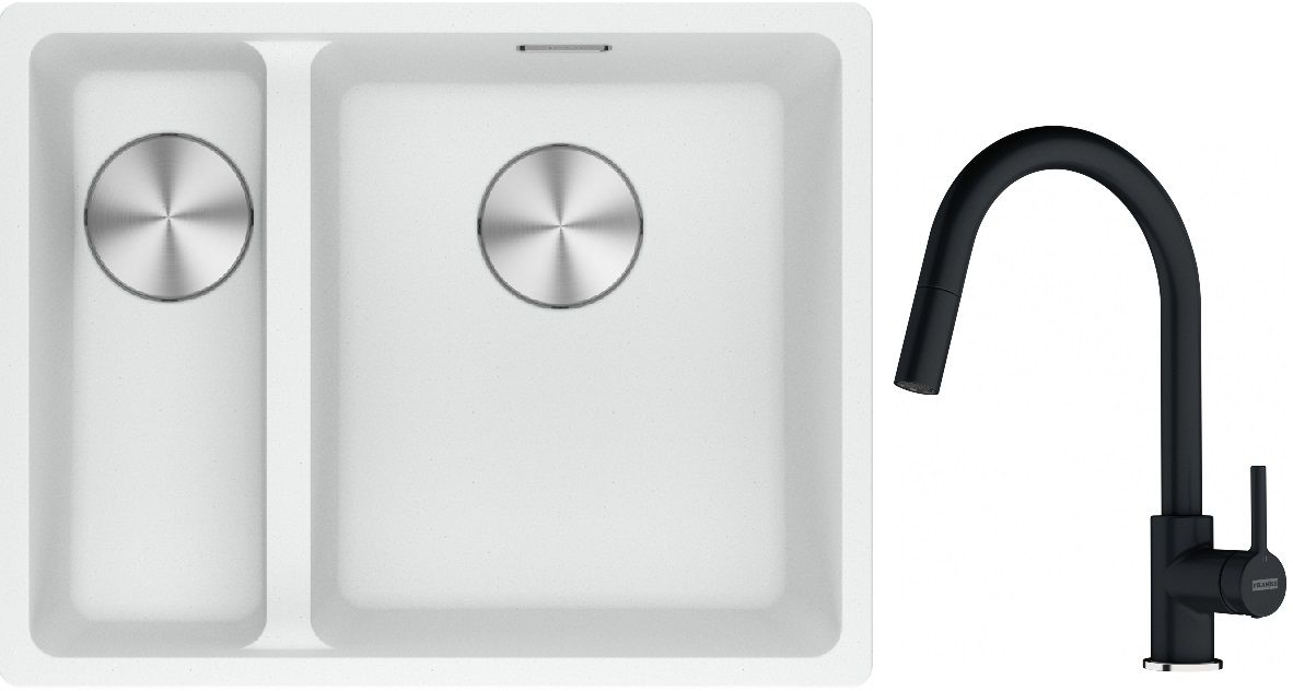 Set lavello in granito Franke Maris 125.0687.271, rubinetto da cucina Franke Lina 115.0626.055
