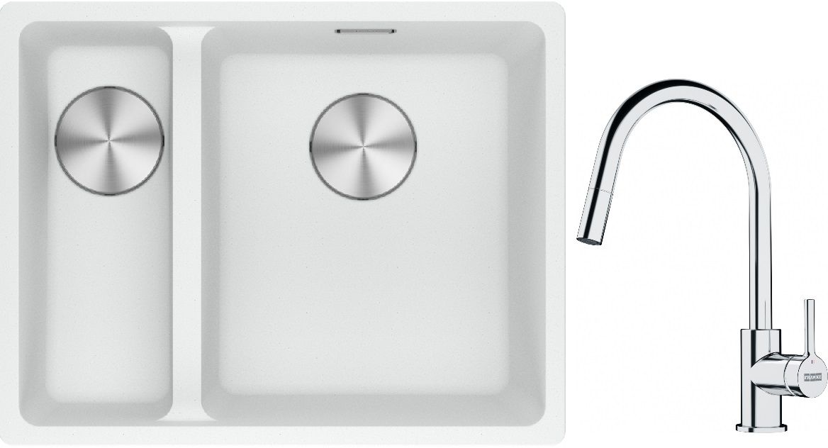 Set lavello in granito Franke Maris 125.0687.271, rubinetto da cucina Franke Lina 115.0693.229