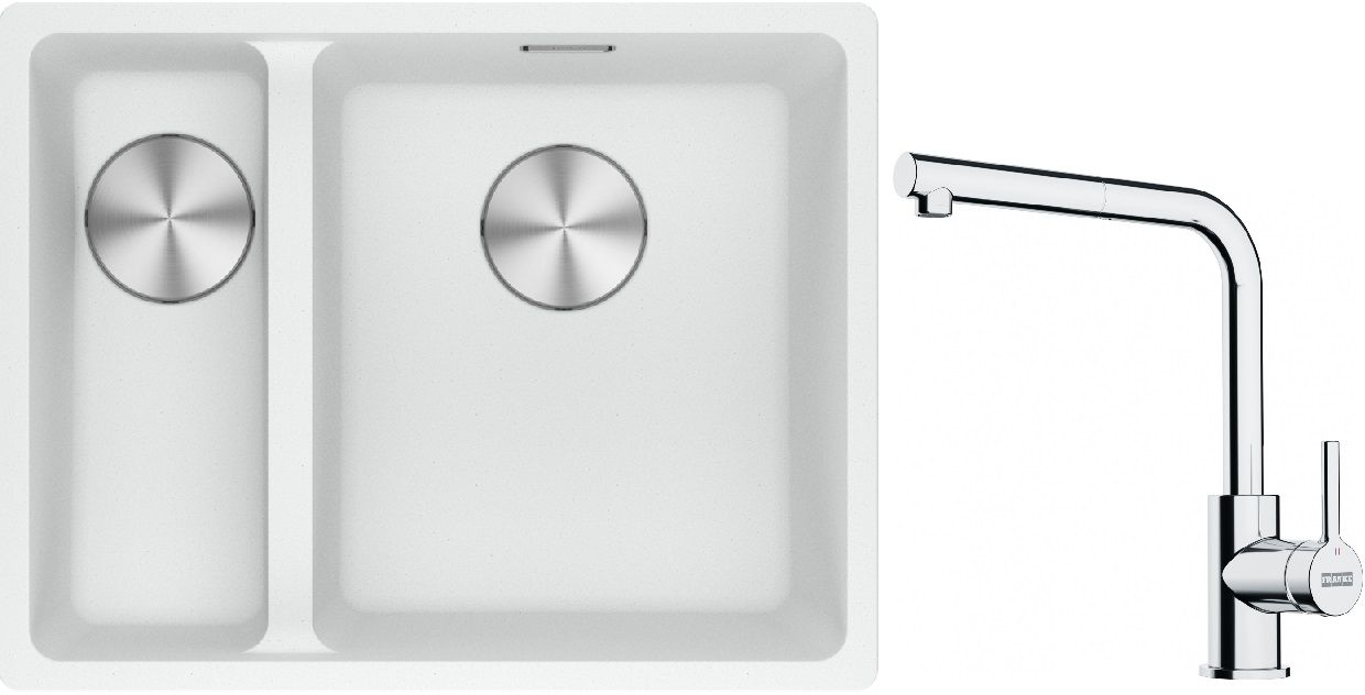 Set lavello in granito Franke Maris 125.0687.271, rubinetto da cucina Franke Lina 115.0712.420