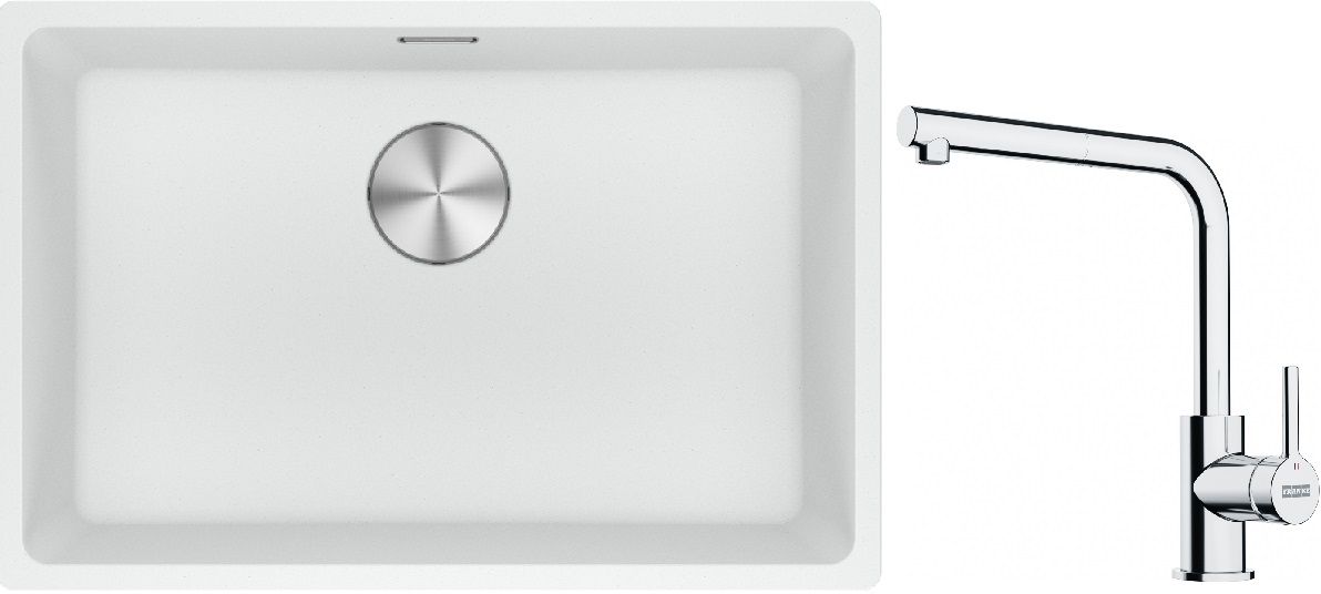 Set lavello in granito Franke Maris 125.0686.727, rubinetto da cucina Franke Lina 115.0712.420