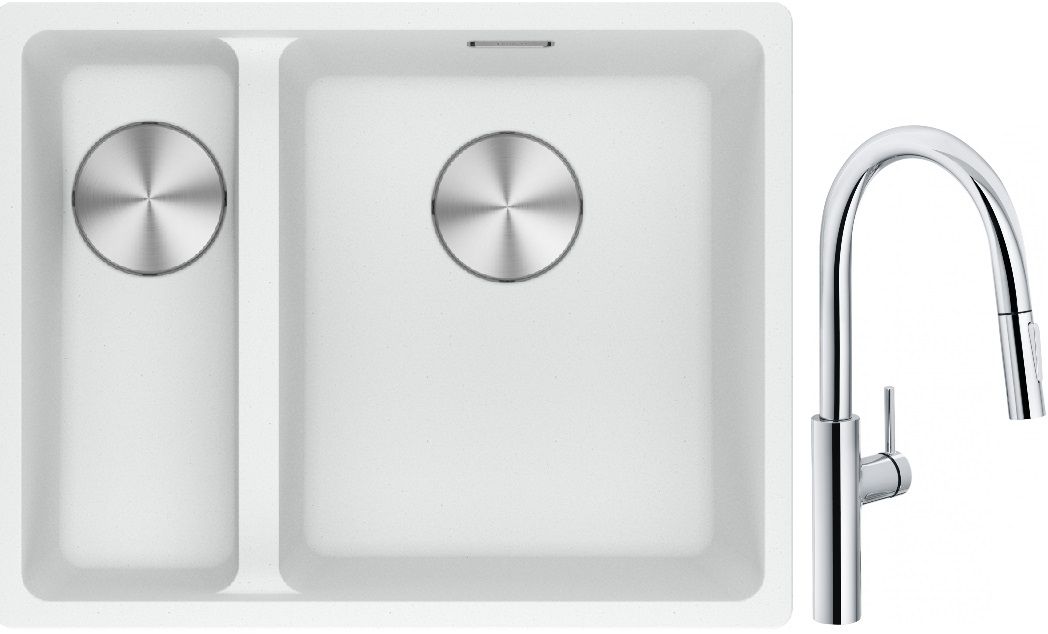 Set lavello in granito Franke Maris 125.0687.271, rubinetto da cucina Franke Pescara L Slide-In 115.0538.940