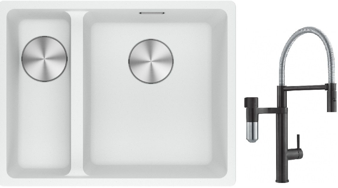 Set rubinetto da cucina Franke Vital Semi-Pro 120.0621.313, lavello in granito Franke Maris 125.0687.271