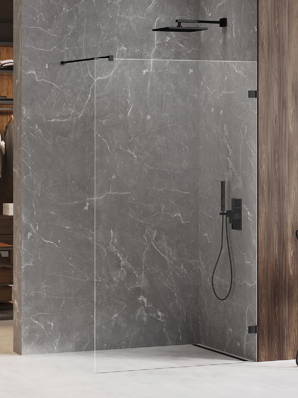 New Trendy Avexa Black parete doccia walk-in 80 cm nero opaca/vetro trasparente EXK-1625