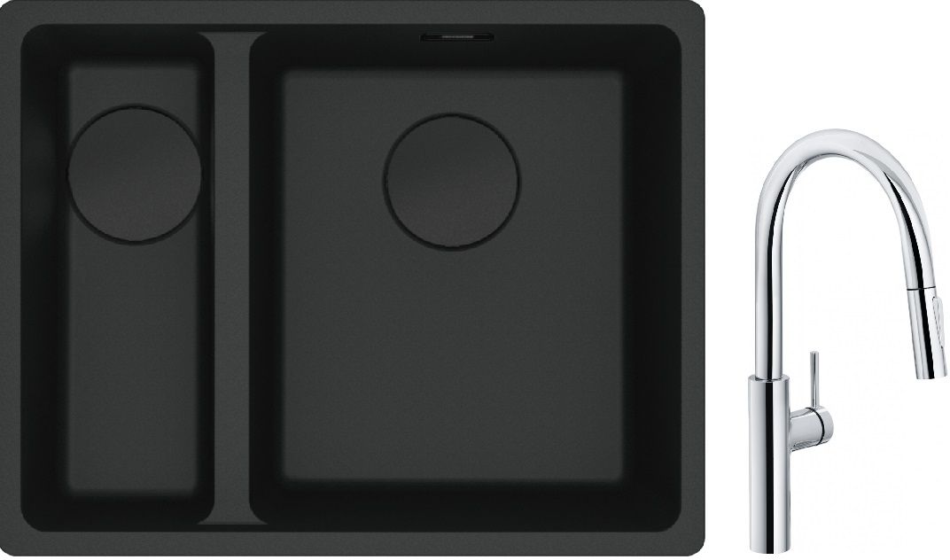 Set lavello in granito Franke Maris 125.0697.756, rubinetto da cucina Franke Pescara L Slide-In 115.0538.940