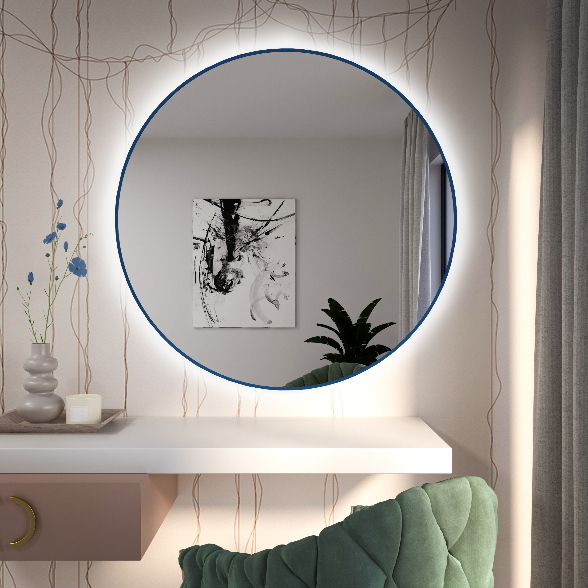 Baltica Design Tiny Border Bright specchio 70x70 cm rotonda con illuminazione blu 5904107930787