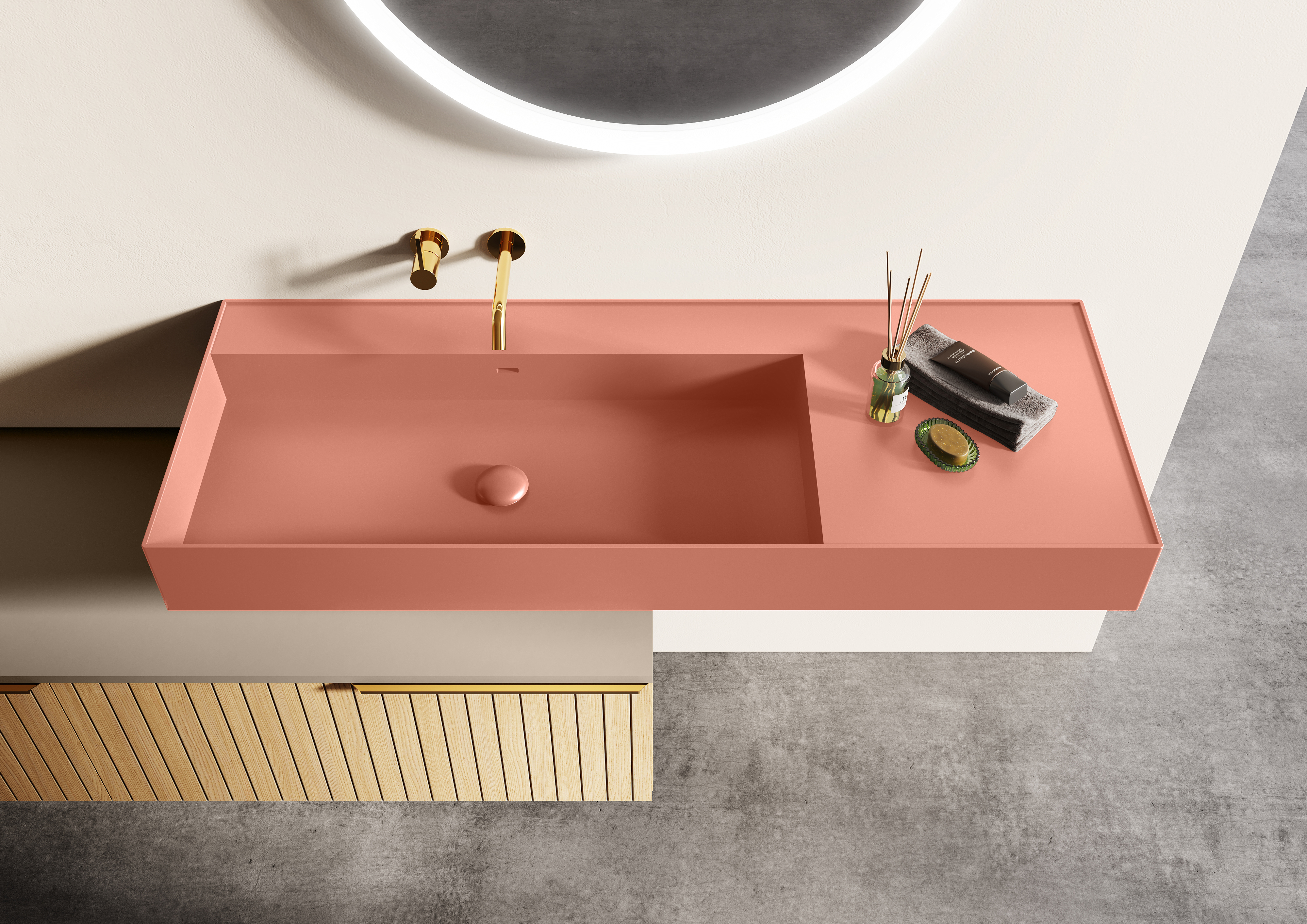 Elita Level lavabo 120.5x45.5 cm rettangolare a parete rosa RE041461196600