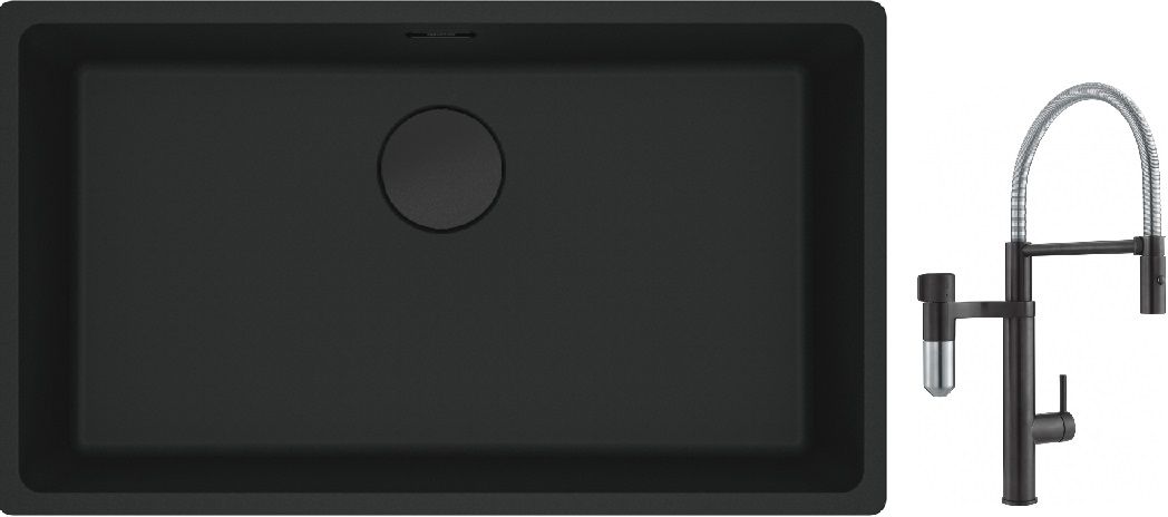 Set rubinetto da cucina Franke Vital Semi-Pro 120.0621.313, lavello in granito Franke Maris 125.0697.757
