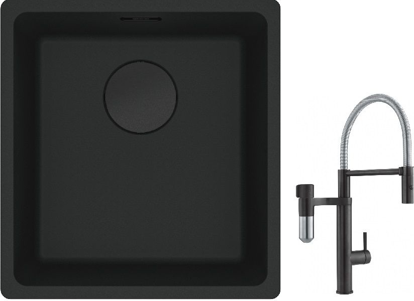 Set rubinetto da cucina Franke Vital Semi-Pro 120.0621.313, lavello in granito Franke Maris 125.0697.760