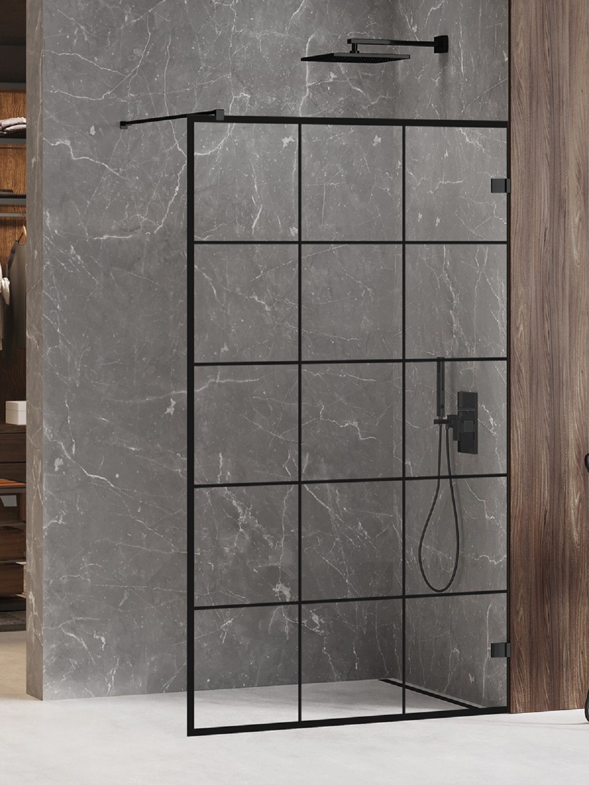 New Trendy Avexa Black parete doccia walk-in 90 cm nero opaca/vetro trasparente EXK-2022