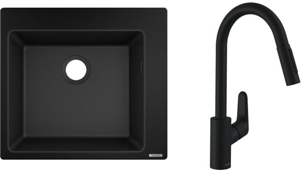 Set rubinetto da cucina Hansgrohe Focus 31815670, lavello in granito Hansgrohe S 51 43312170