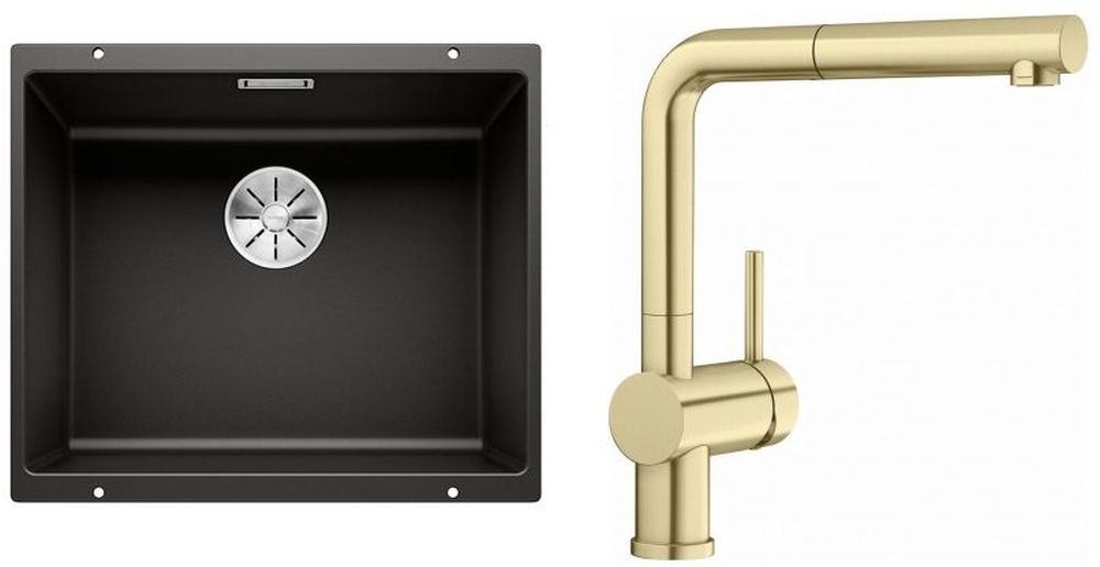 Set rubinetto da cucina Blanco Linus-S 526684, lavello in granito Blanco Subline 500-U 525995