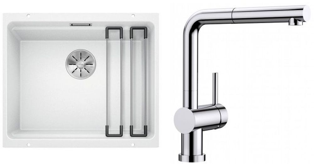 Set lavello in granito Blanco Etagon 500-U 522231, rubinetto da cucina Blanco Linus-S-F 514023