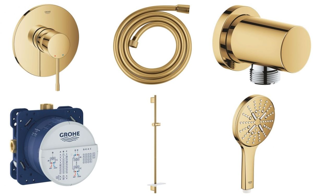 Set rubinetto per doccia Grohe Essence 24057GL1, asta doccia Grohe Rainshower 26603GL0, 26574GL0, 27057GL0, 35600000, 28388GL0