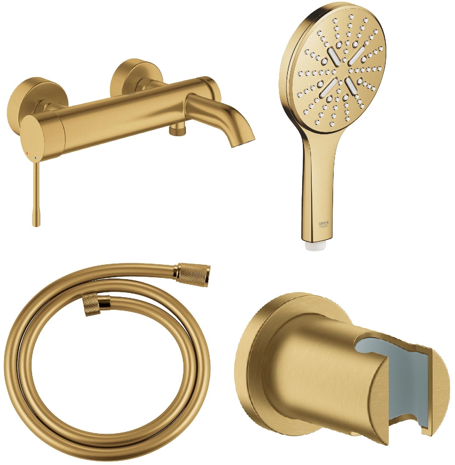 Set rubinetto per vasca e doccia Grohe Essence 33624GN1, doccetta Grohe Rainshower 26574GN0, 27074GN0, 28362GL0